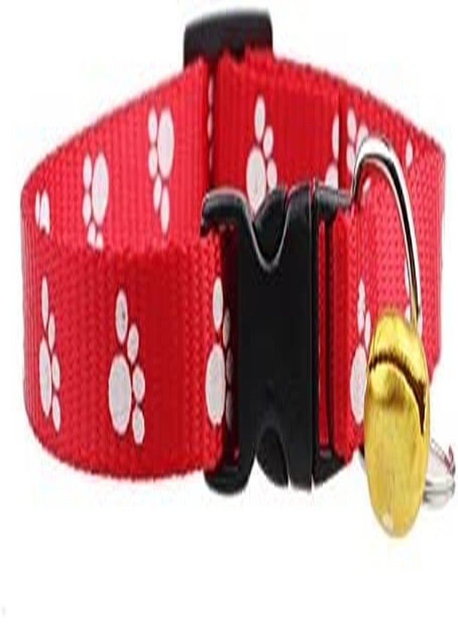 Pups&Pets Dog, Puppy, Cat & Kitten Buckle Paw Print Adjustable Pet Collar with Bell, X-Small Size 10 MM Nylon Collar Paw Printed Belt for Neck (Red) - Image 2